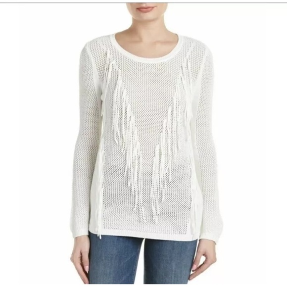 Sandro Paris Open Knit Fringe Top Sweater Long Slev Size Small - Picture 1 of 15